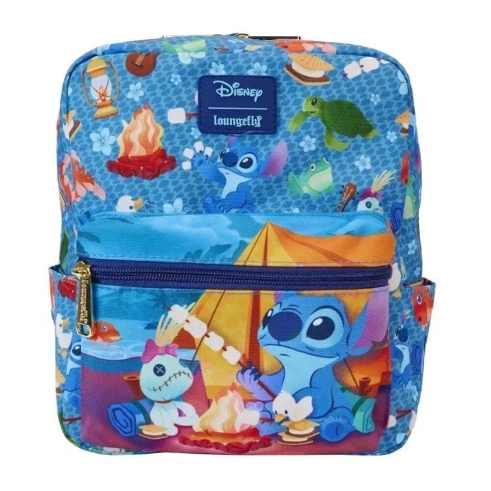 Loungefly Disney Stitch Camping Cuties AOP Nylon Square Kids Mini Backpack NWT